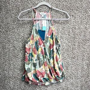 Market & Spruce Tank Top Women’s Medium Mac Surplice Green Leaf Print Sleeveless